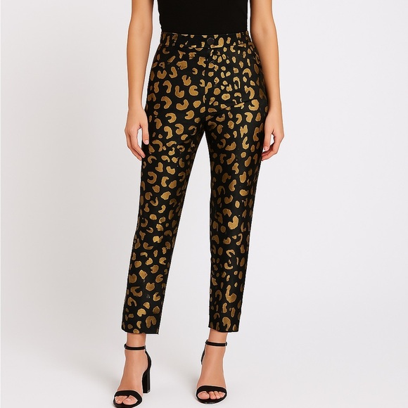 Jenni Kayne Black And‎ Gold Silk Leopard Print Straight Leg Pant - Picture 1 of 7